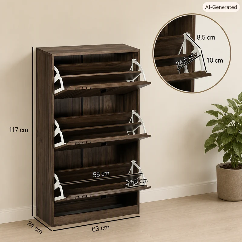 Meuble chaussure entrée | Compact Noyer 18 Paires