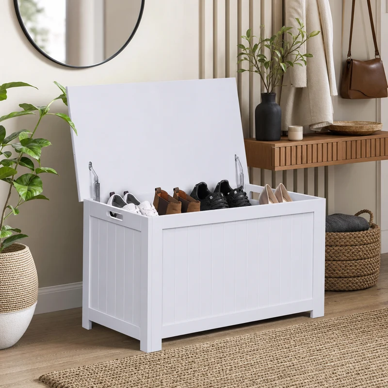 Banc coffre de rangement | Blanc Sécurisé 75L