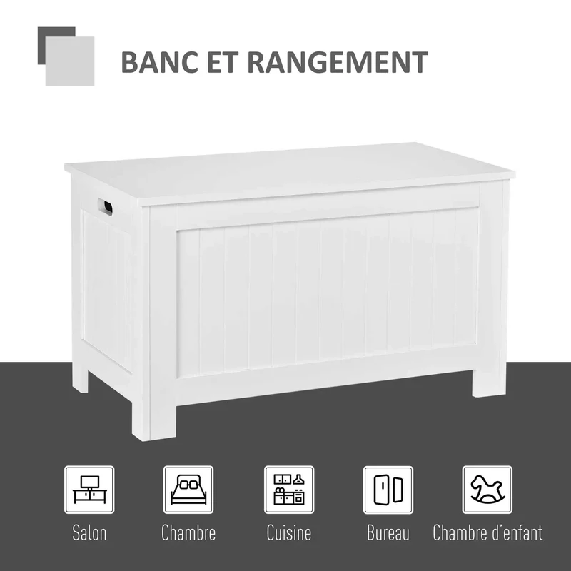 Banc coffre de rangement | Blanc Sécurisé 75L