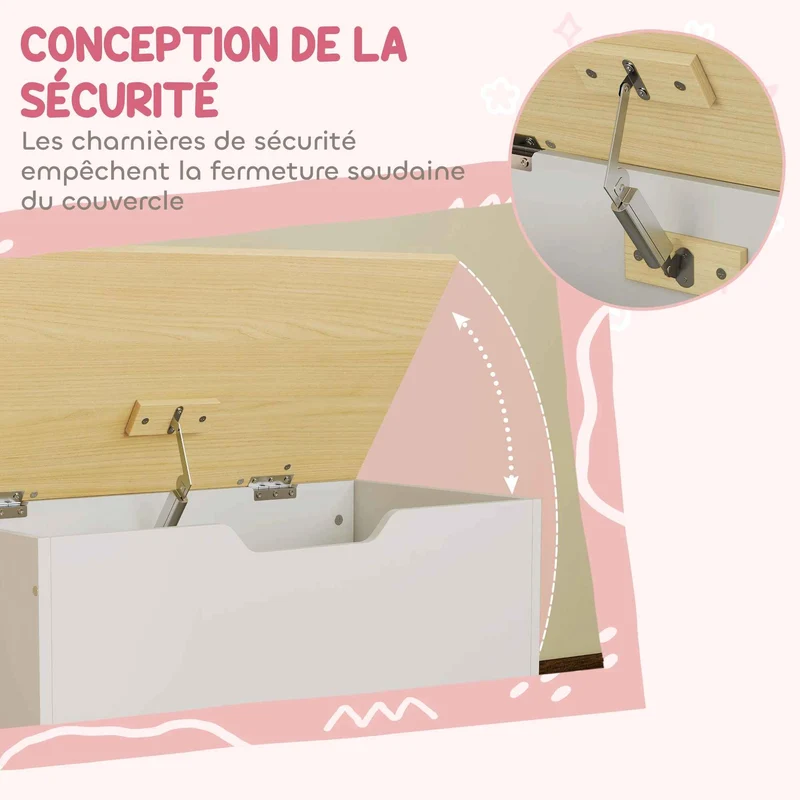 Banc coffre de rangement | Sécurisé Roulettes Enfant