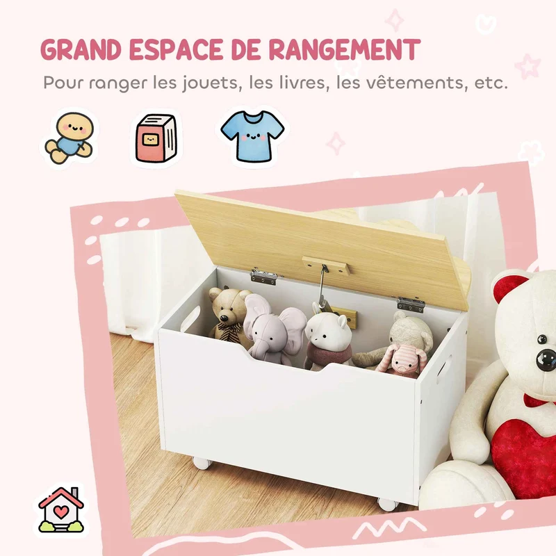 Banc coffre de rangement | Sécurisé Roulettes Enfant