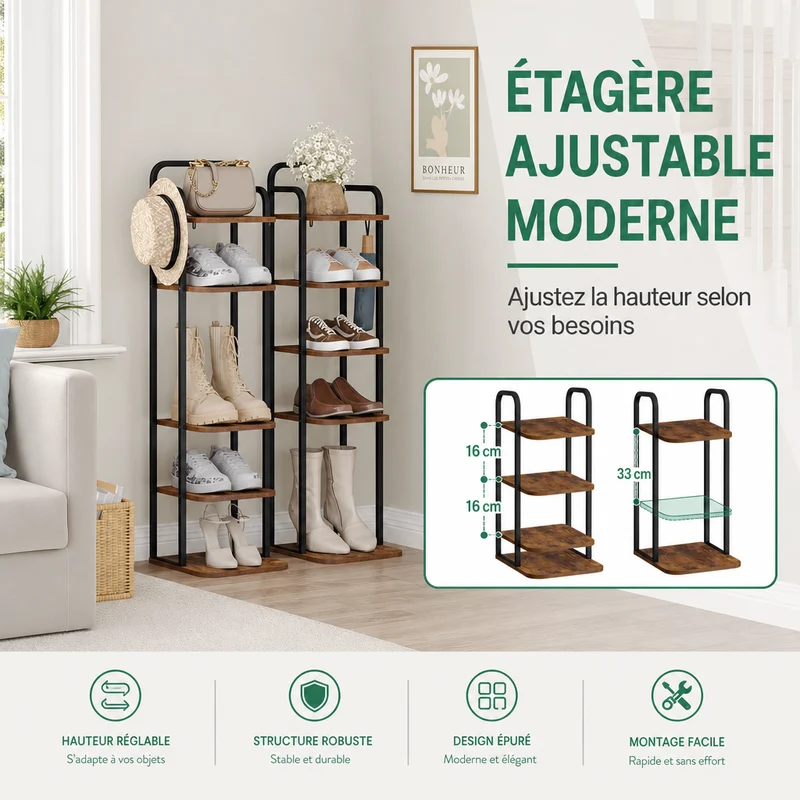 Étagère à Chaussures | Verticale 6 Niveaux | Novabo