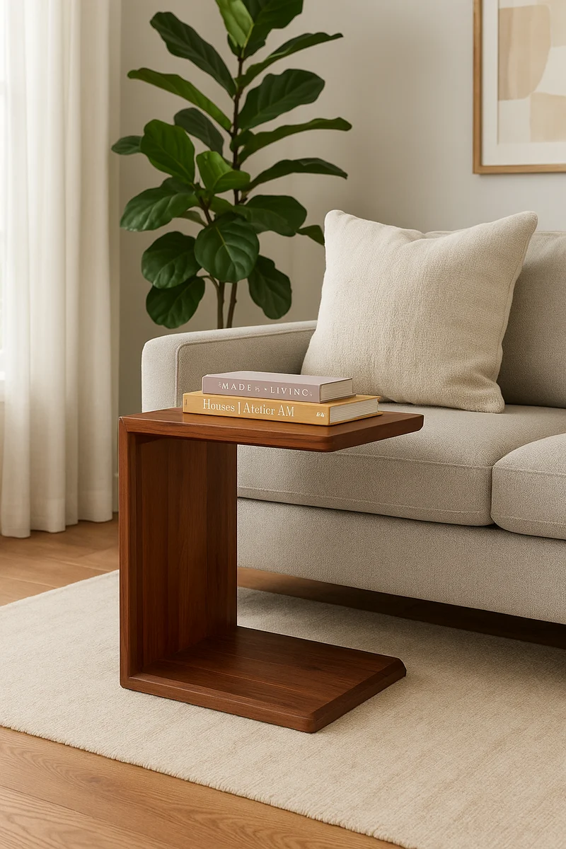 C-Shaped Side Handmade Table in black walnut