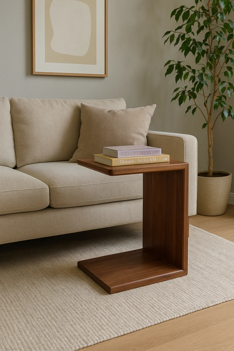 C-Shaped Side Handmade Table in black walnut