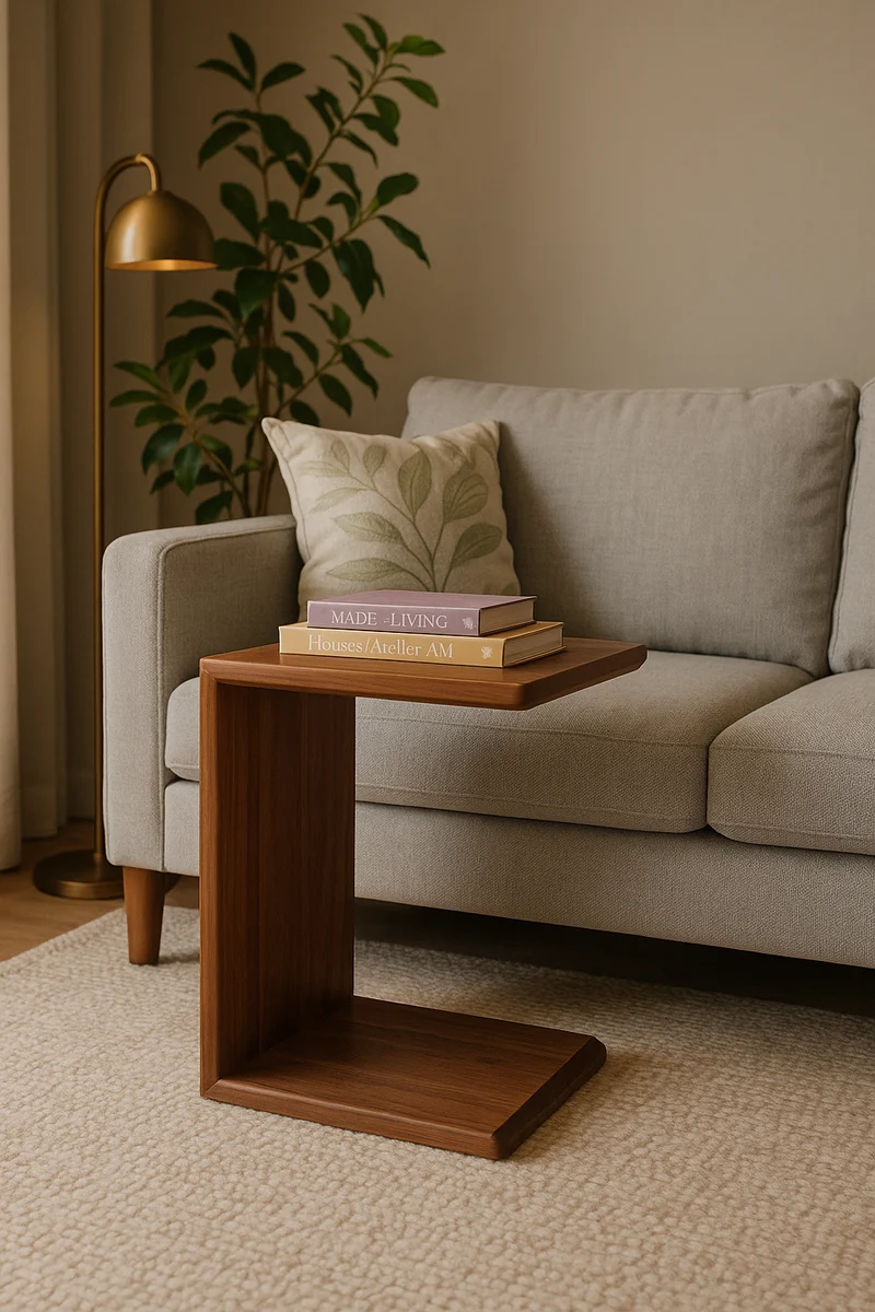 C-Shaped Side Handmade Table in black walnut