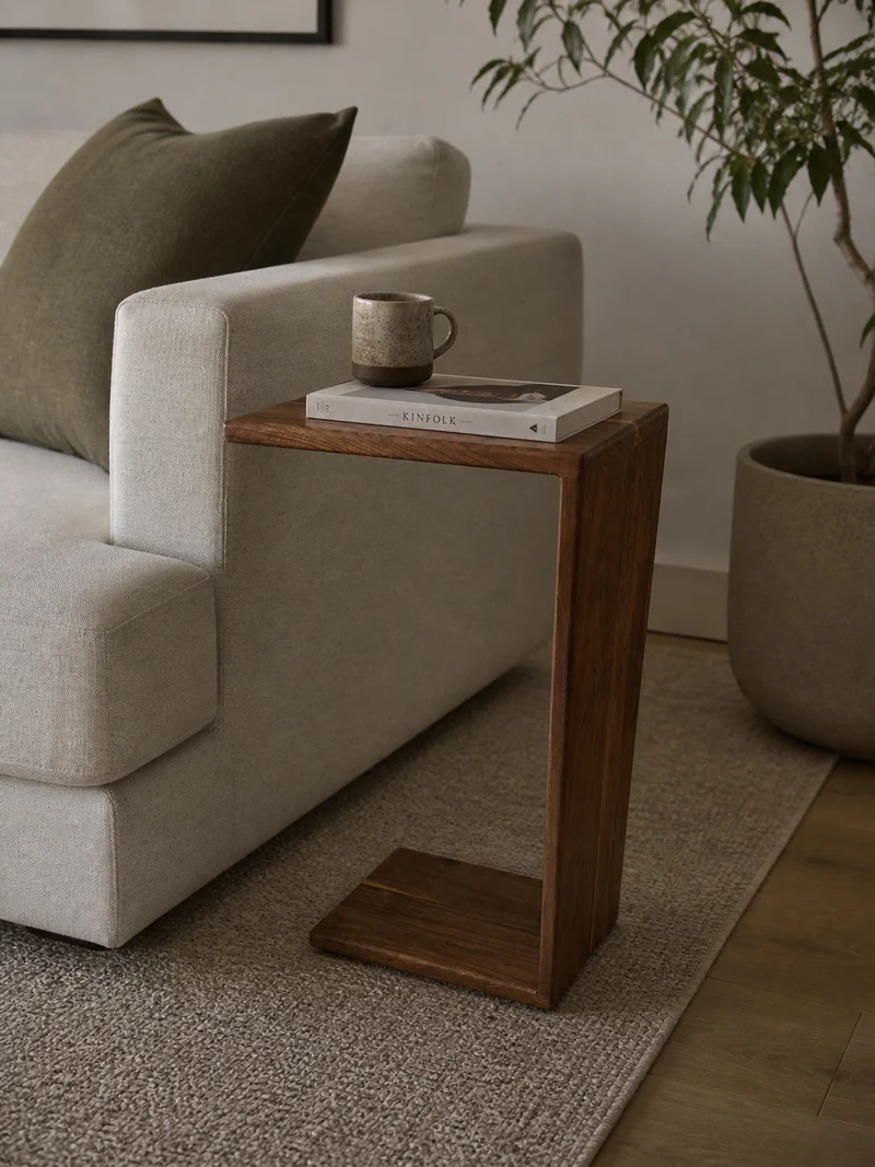 C-Shaped Side Handmade Table in black walnut