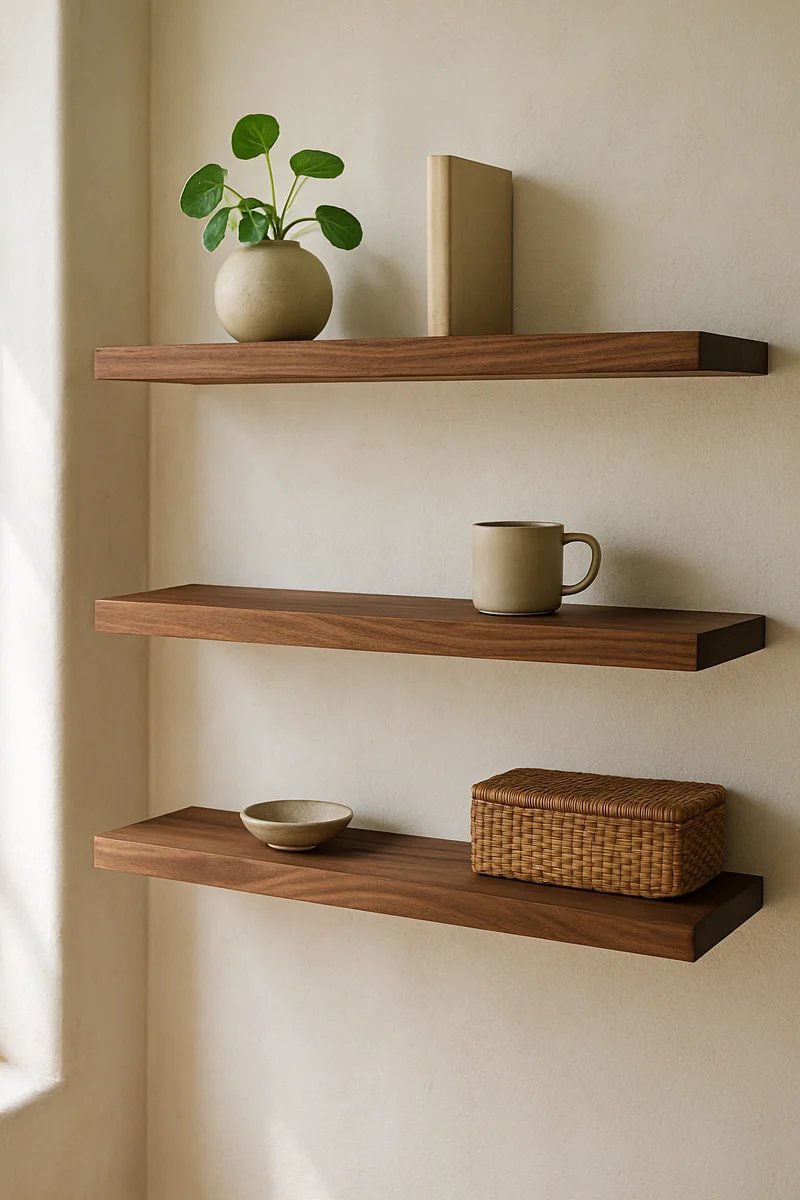 Black Walnut Wall Shelf – Minimalist Solid Wood Plank for Wall Shelves, Quebec Made