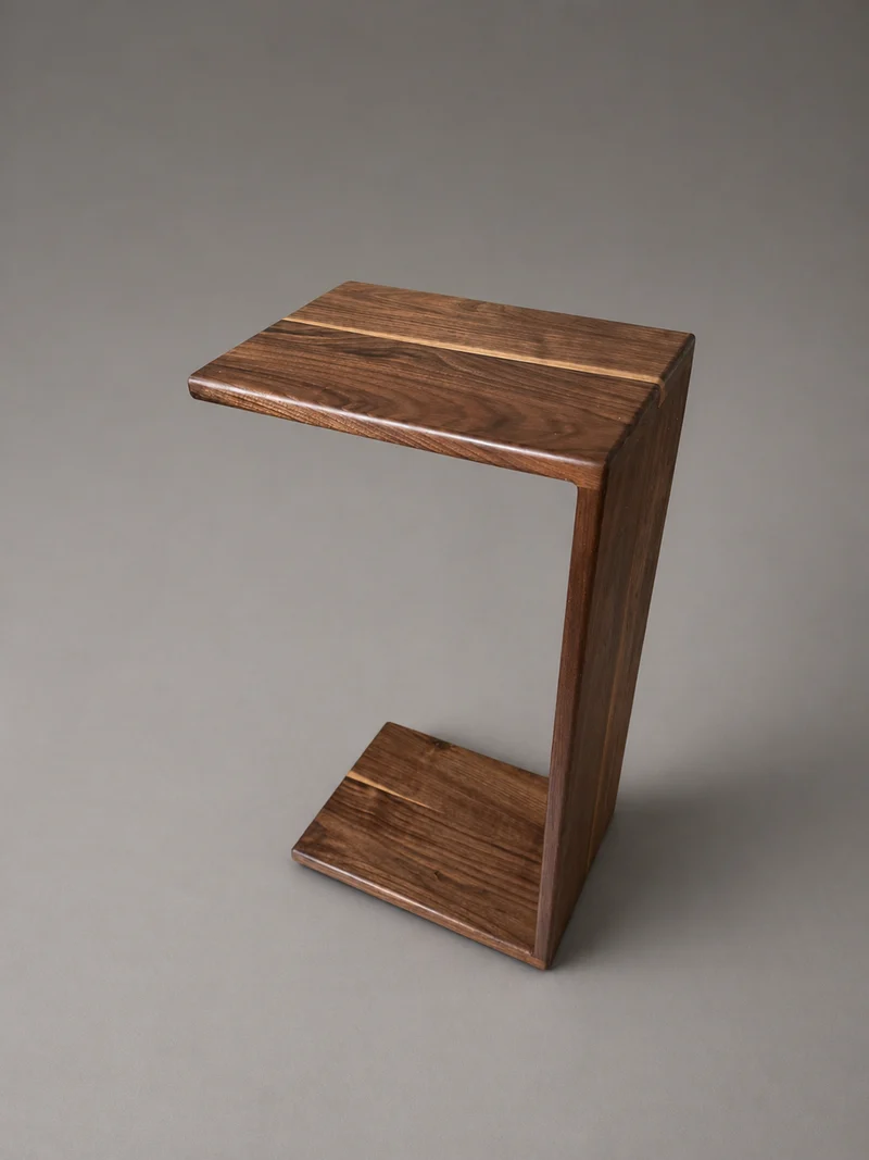Black walnut C-Shaped Side Handmade Table – Solid wood Sofa Table, Minimalist End Table for Living Room or Bedside, Narrow table