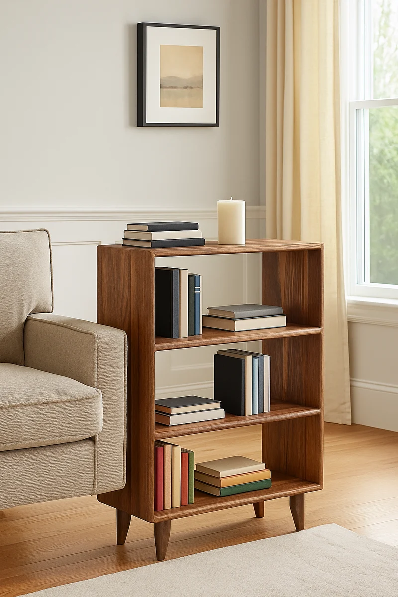 The Bodø - Solid Black Walnut Bookcase – Mid Century Modern Shelf, Handmade Wood Display, Minimalist Bookshelf, Custom Size, Made in Canada