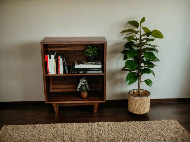 The Elmwood – Minimalist Black Walnut Console - Bookshelf