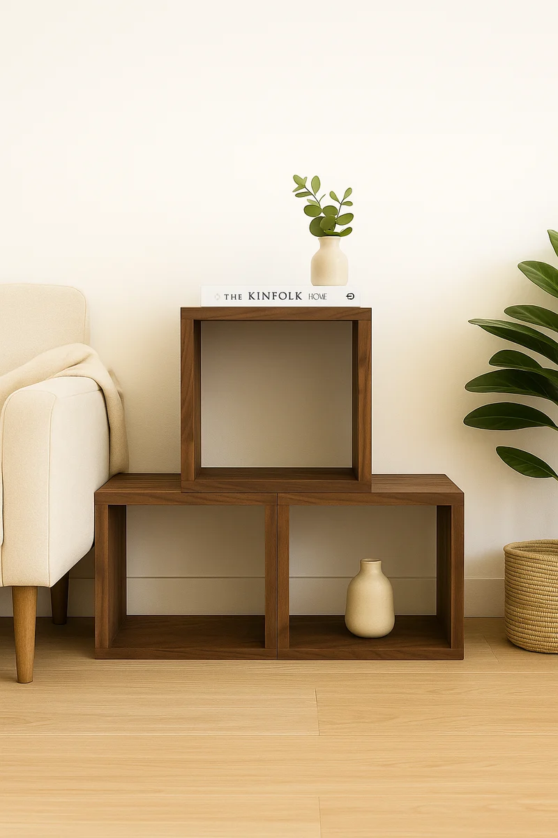 Handcrafted Modular Wooden Bookcase – Custom Solid Wood Shelving Unit