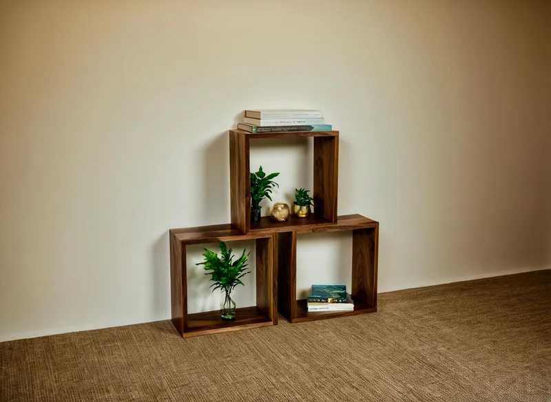 Handcrafted Modular Wooden Bookcase – Custom Solid Wood Shelving Unit