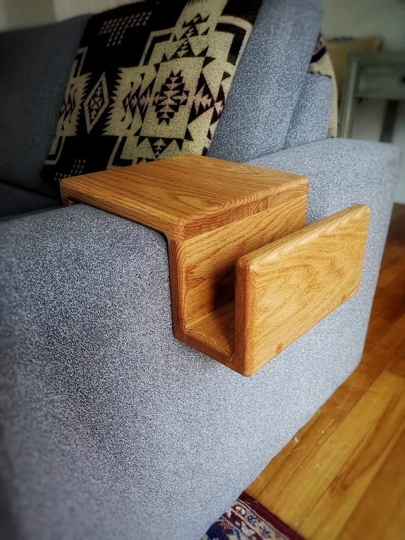 Couch Arm Rest Table with Magazine Stand - Red Oak version