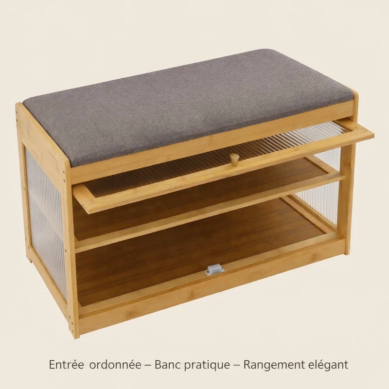 Banc de rangement | Bambou Naturel bois