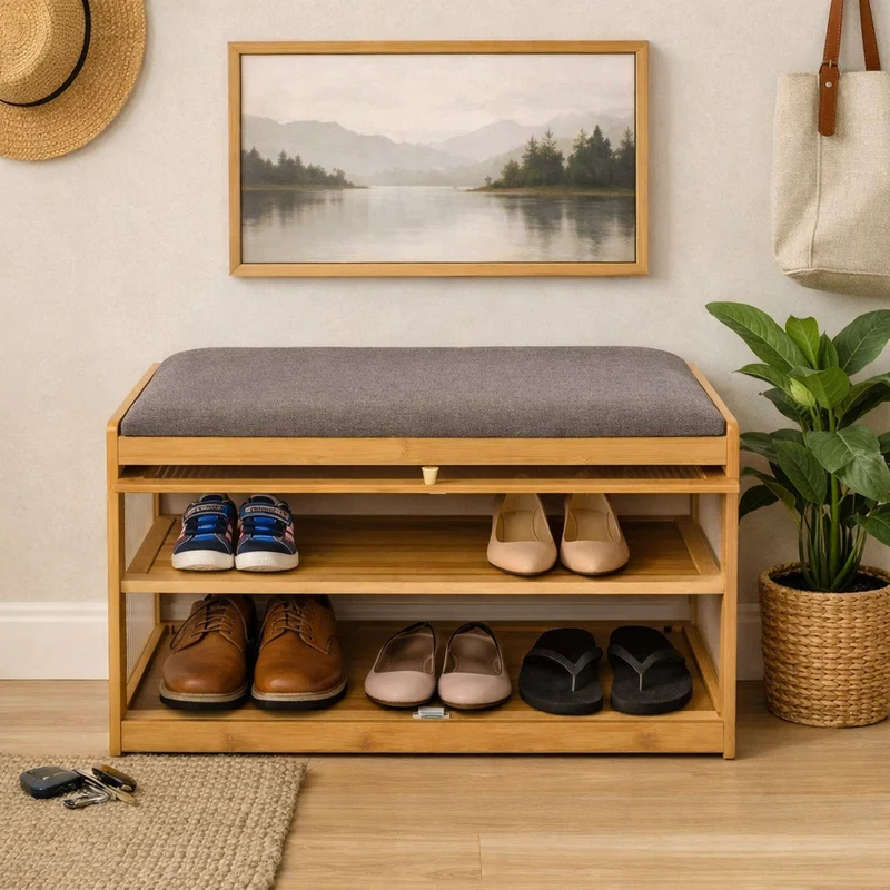 Banc de rangement | Bambou Naturel bois