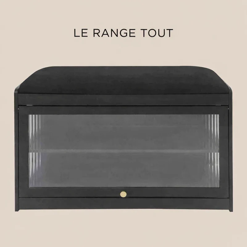 Banc de rangement | Bambou Naturel bois | Noir