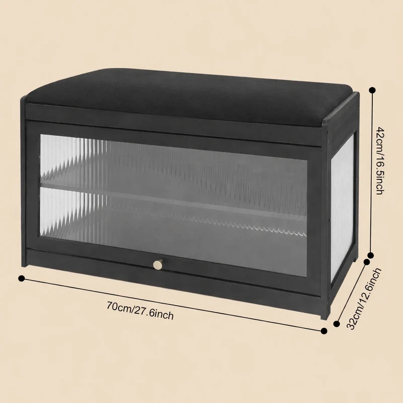Banc de rangement | Bambou Naturel bois | Noir
