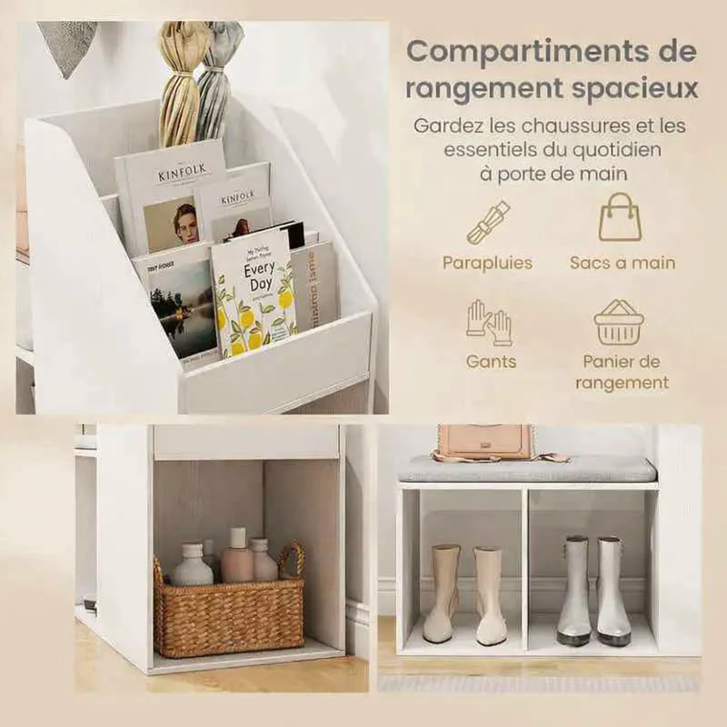 Banc de rangement | 6 compartiments blanc confort