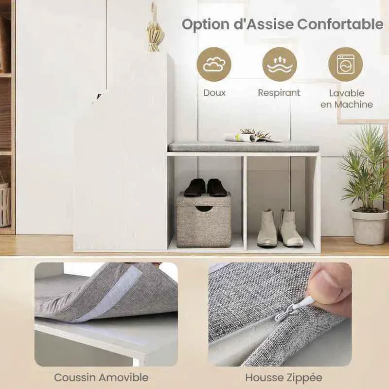 Banc de rangement | 6 compartiments blanc confort