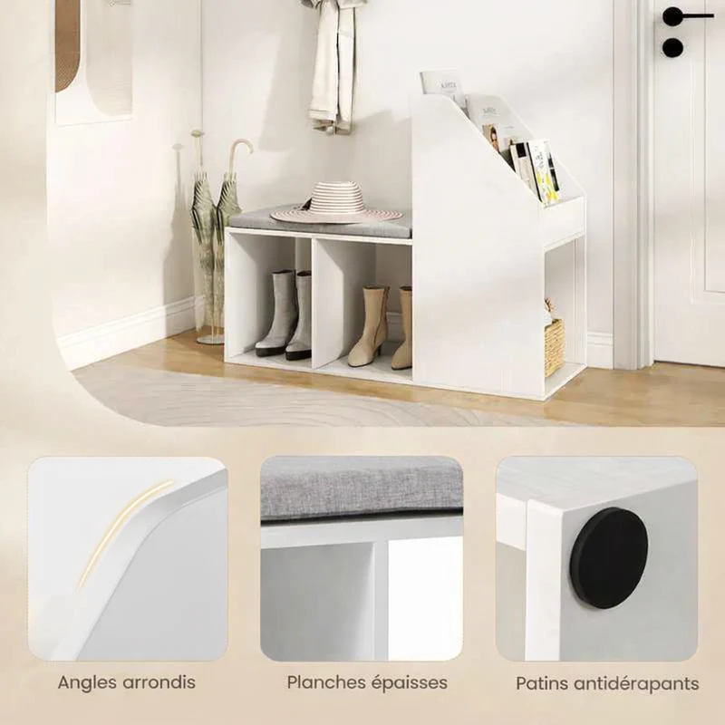 Banc de rangement | 6 compartiments blanc confort