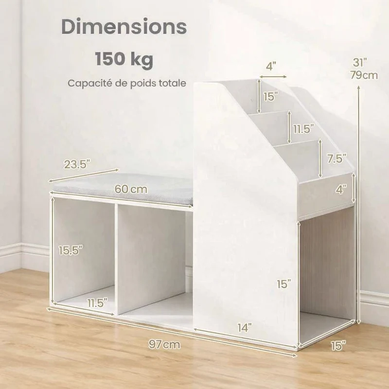 Banc de rangement | 6 compartiments blanc confort