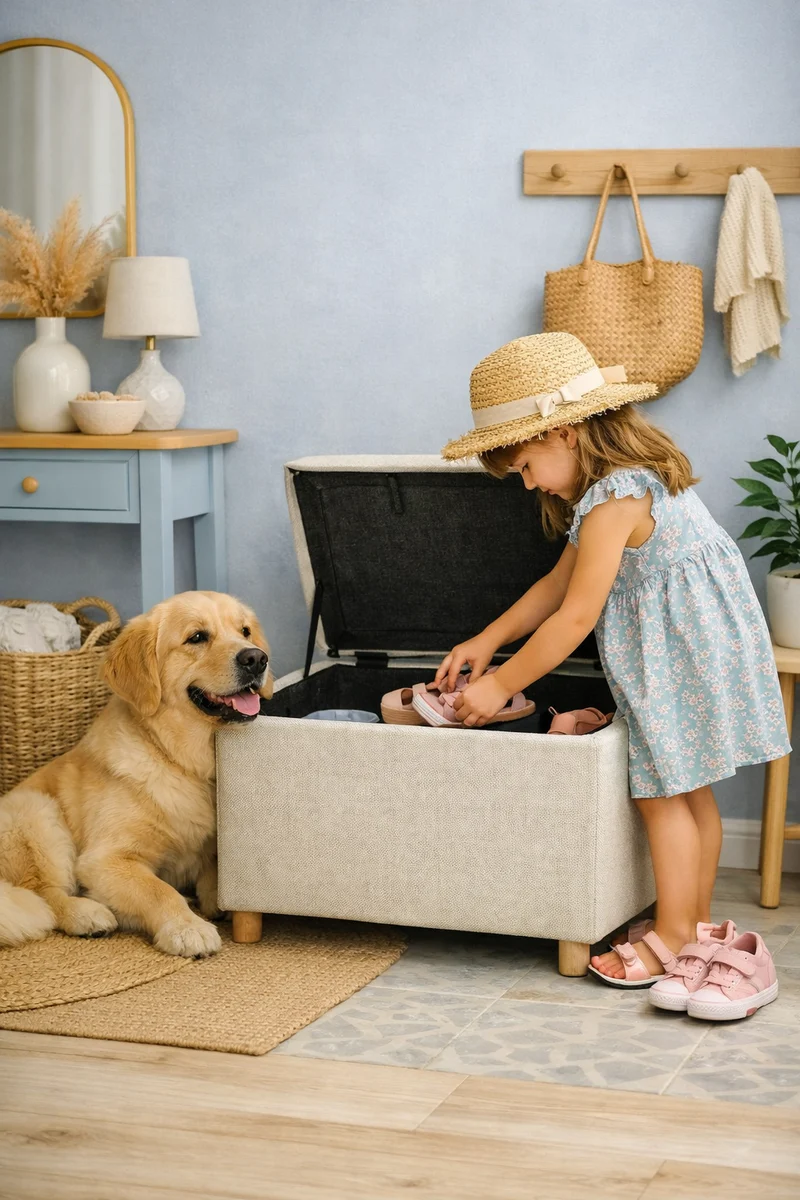 Banc de rangement pliable 84L | crème | Multifonction