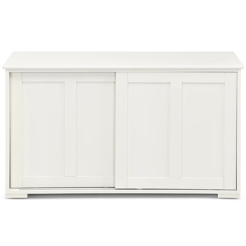 Kitchen Storage Cupboard Cabinet with Sliding Door-Antique White, White