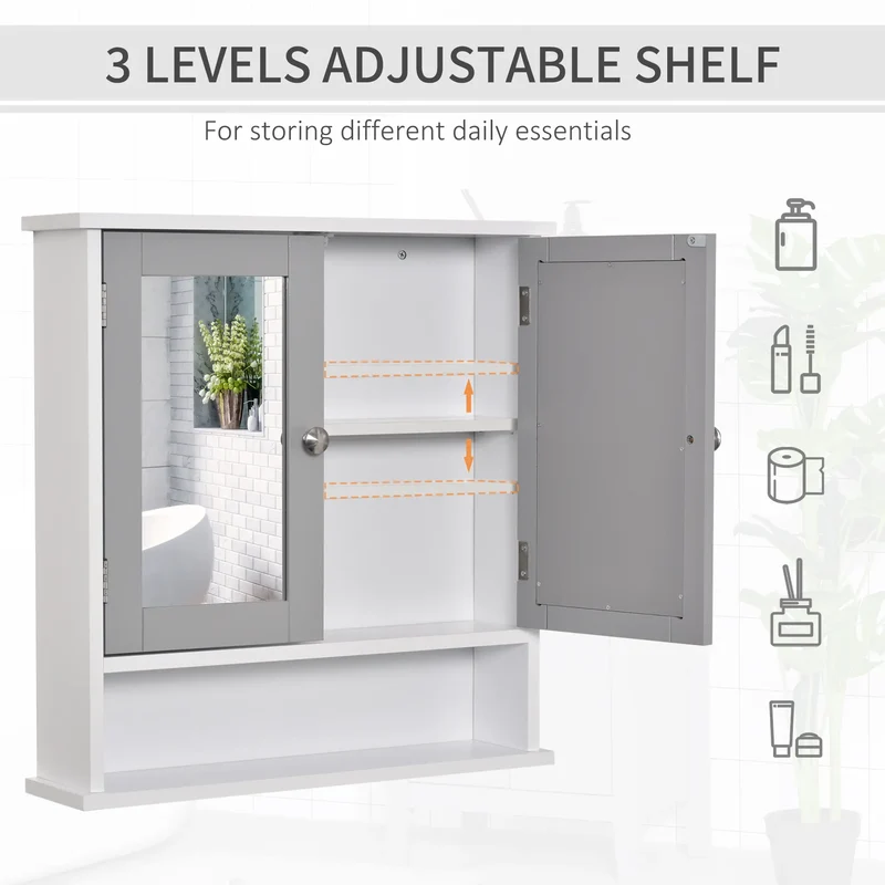 3-Piece Bathroom Set, Tall and Small Cabinets, Wall Mount Mirror, White