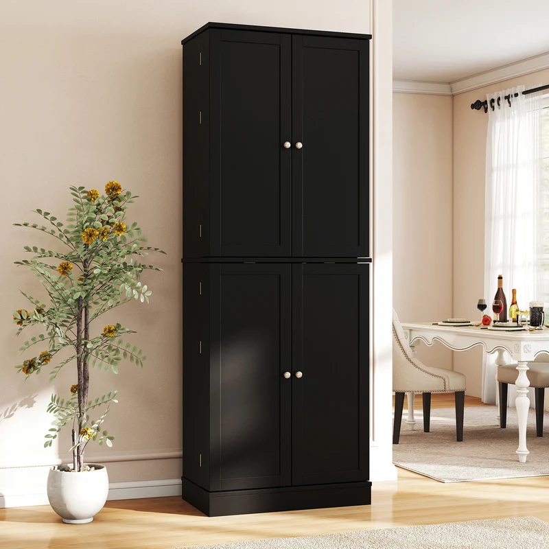 Kitchen Pantry Cabinet 65.5 Inch, Freestanding Tall Buffet Cupboard, Black
