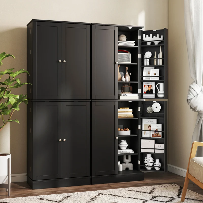 Kitchen Pantry Cabinet 65.5 Inch, Freestanding Tall Buffet Cupboard, Black