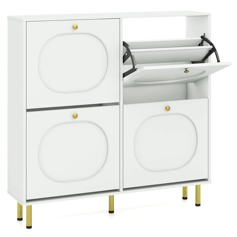 Shoe Storage Cabinet, 4 Flip Drawers, White
