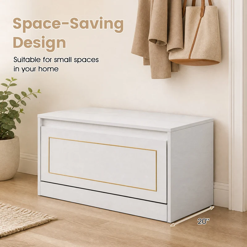 Narrow Shoe Cabinet, 1 Flip Drawer, Adjustable Shelf, White