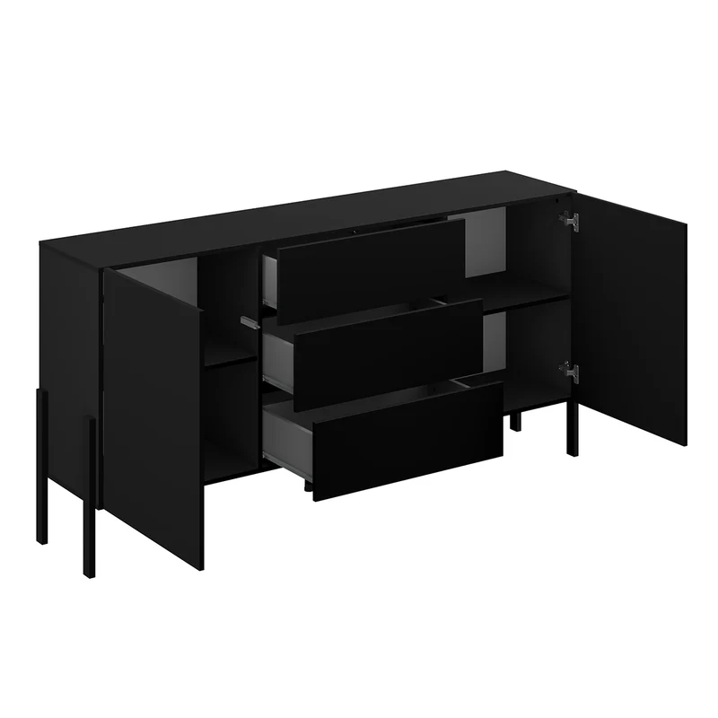 Buffet long 2 portes 3 tiroirs Bérénice Noir