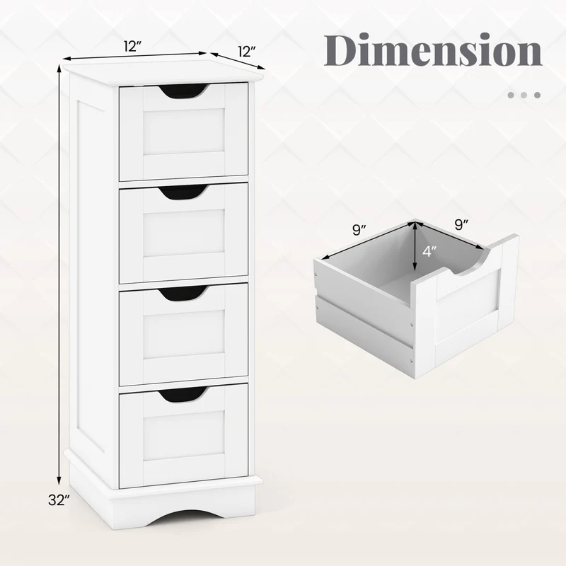 6-Door Tall Bathroom Cabinet Set, 4-Drawer, White