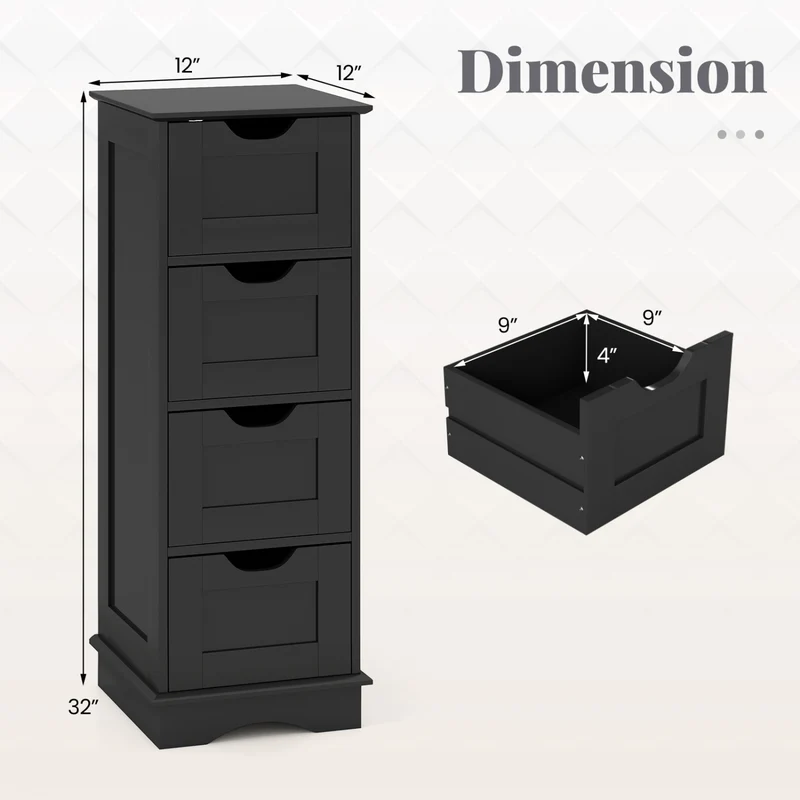Bathroom Cabinet Set, 6-Door Tall Cabinet, 4-Drawer Cabinet, Black