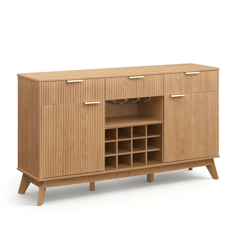 Wine Bar Cabinet, 2 Doors, 3 Glass Holders, Natural