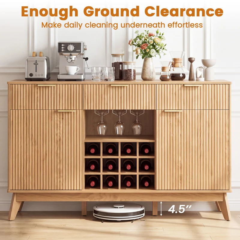 Wine Bar Cabinet, 2 Doors, 3 Glass Holders, Natural