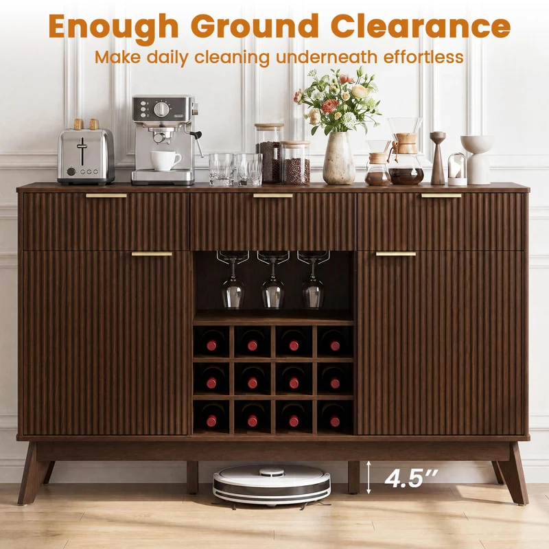 Wine Bar Cabinet, Adjustable Shelves, 2 Doors, 3 Glass Holders, Brown
