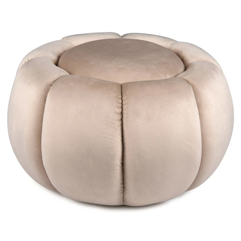 Pumpkin Ottoman, Hidden Storage, Removable Lid, Beige