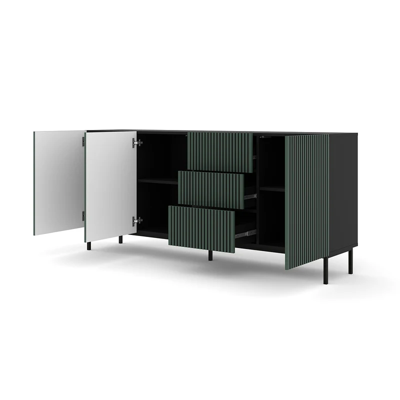 Buffet 3 portes 3 tiroirs Philaé Vert et Noir