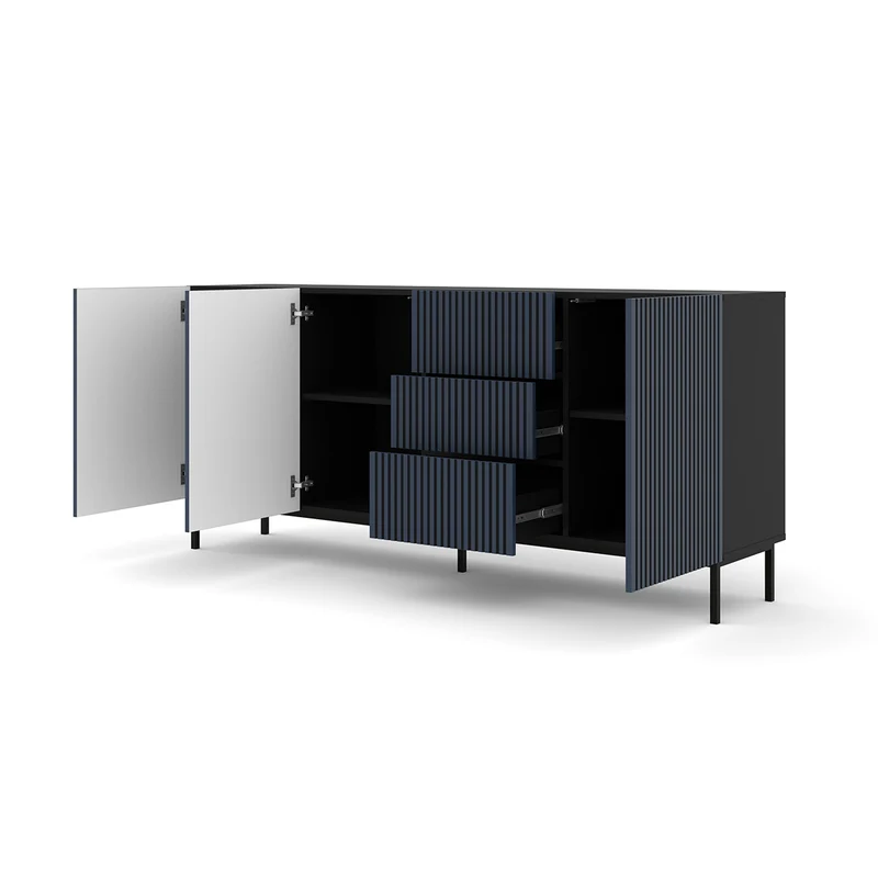 Buffet 3 portes 3 tiroirs Philaé Bleu et Noir