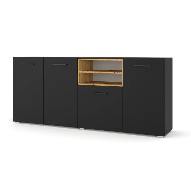 Buffet 4 portes Ania Noir et Bois