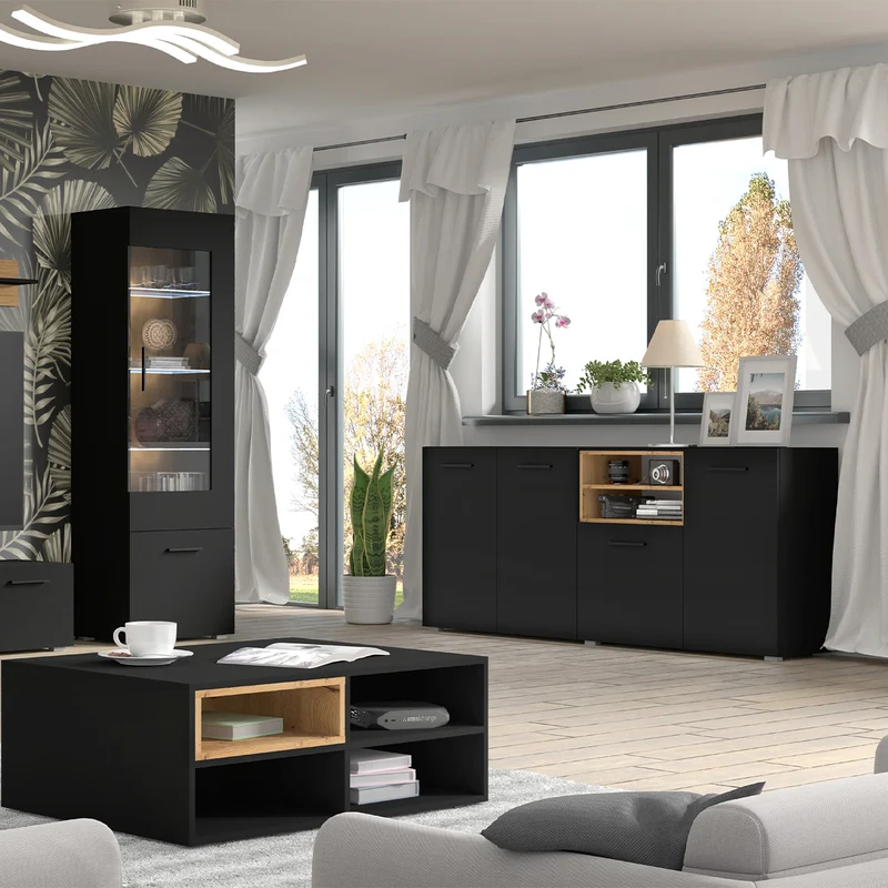 Buffet 4 portes Ania Noir et Bois