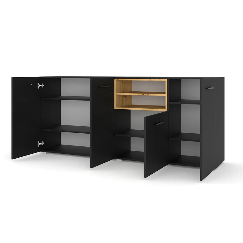 Buffet 4 portes Ania Noir et Bois