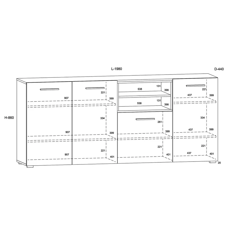 Buffet 4 portes Ania Noir et Bois