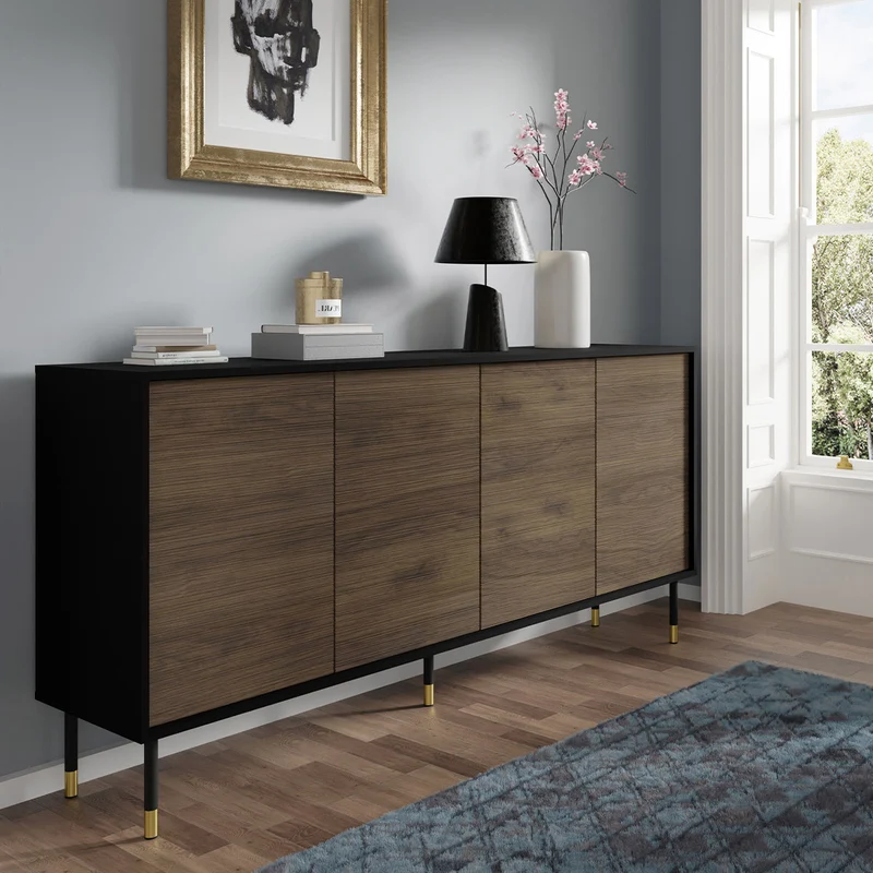 Buffet 4 portes Rani Bois et Noir