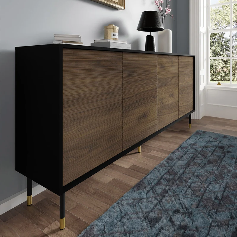 Buffet 4 portes Rani Bois et Noir
