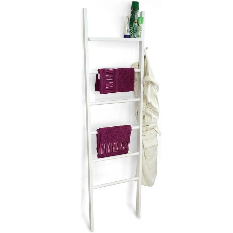 ARIT - Porte serviette bois AXEL Porte serviettes sur pied, Porte serviette salle de bain, avec 5 niveaux, Porte serviette - Couleur blanche