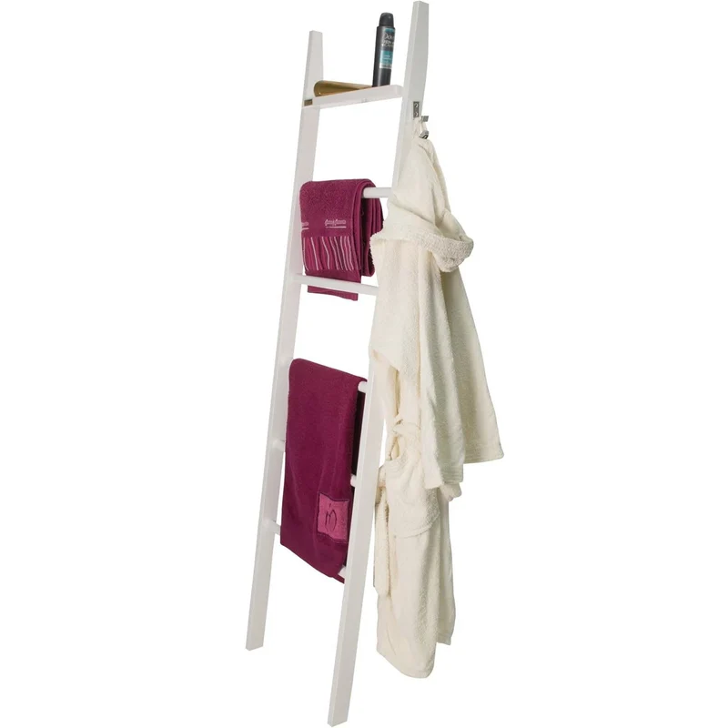 ARIT - Porte serviette bois AXEL Porte serviettes sur pied, Porte serviette salle de bain, avec 5 niveaux, Porte serviette - Couleur blanche