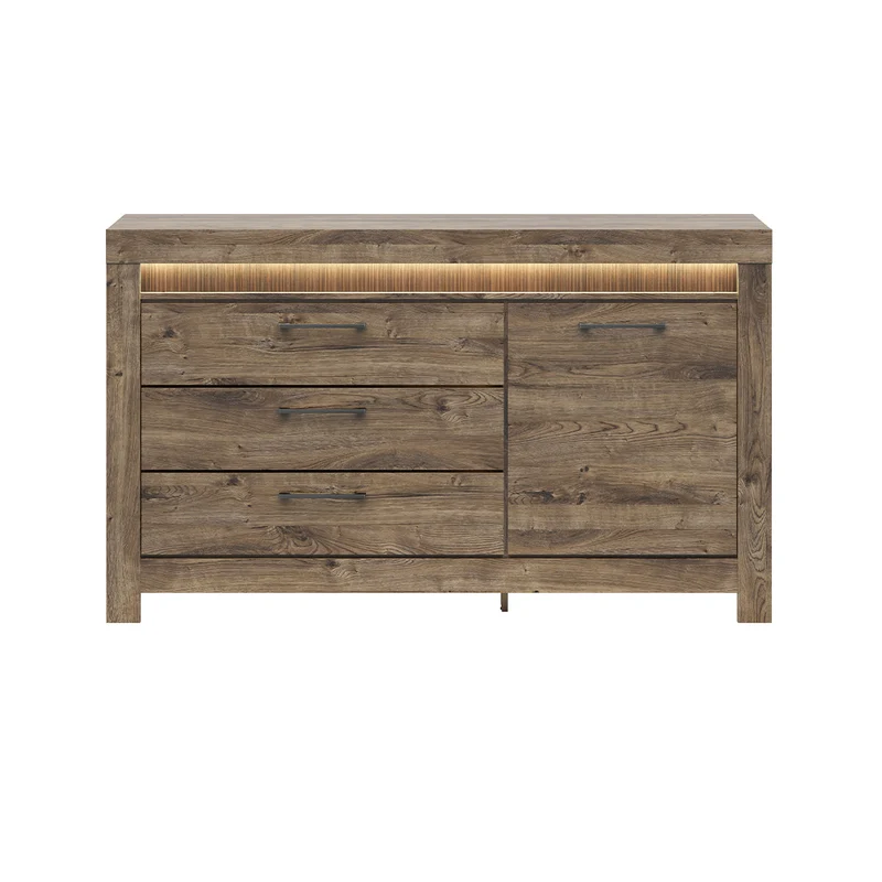 Buffet 1 porte 3 tiroirs LED inclus Amaury Bois